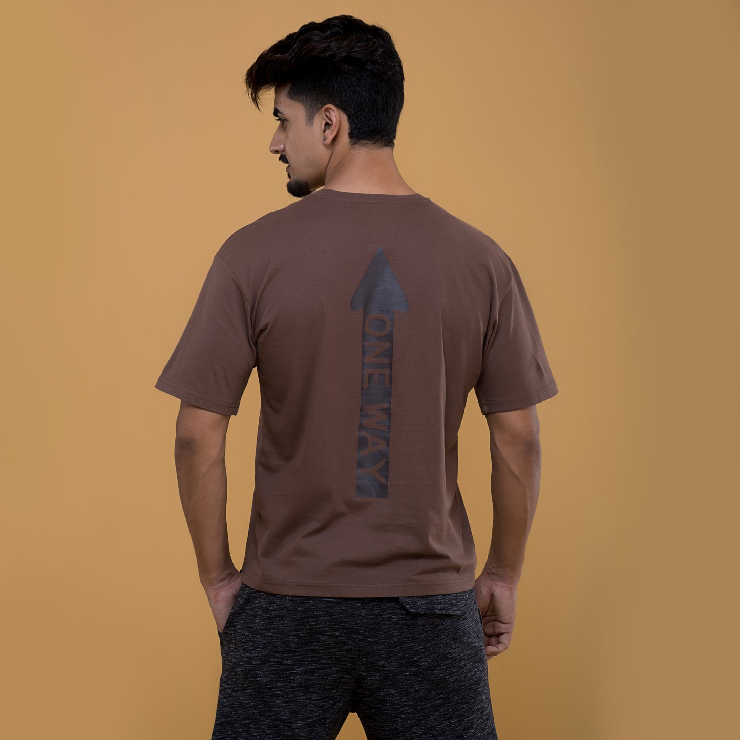 One-way Brown T Shirt – Soft 100%Cotton Embroidered Unisex Tee