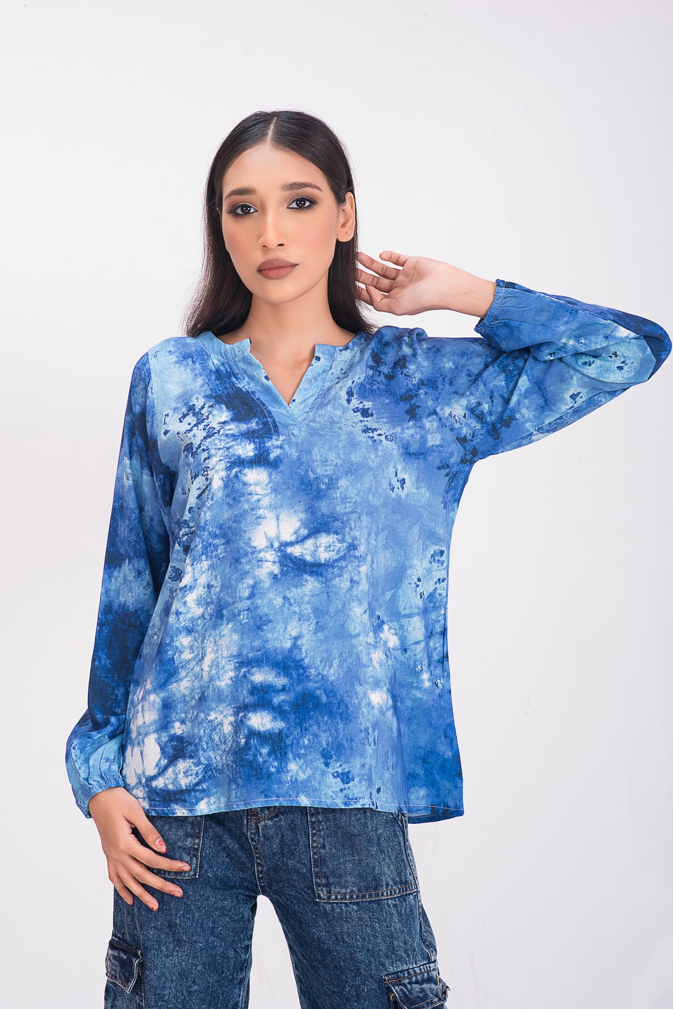 Women's Blue long sleeve button blouse