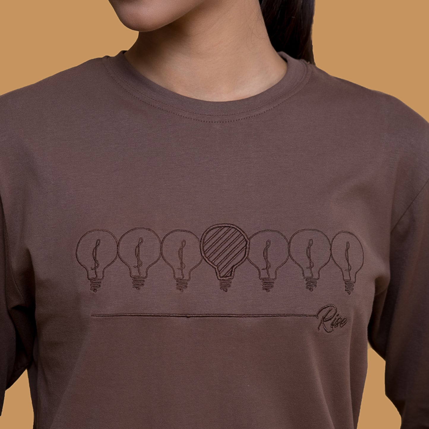 Rise Chocolate Brown Embroidered Long Sleeve t-shirt
