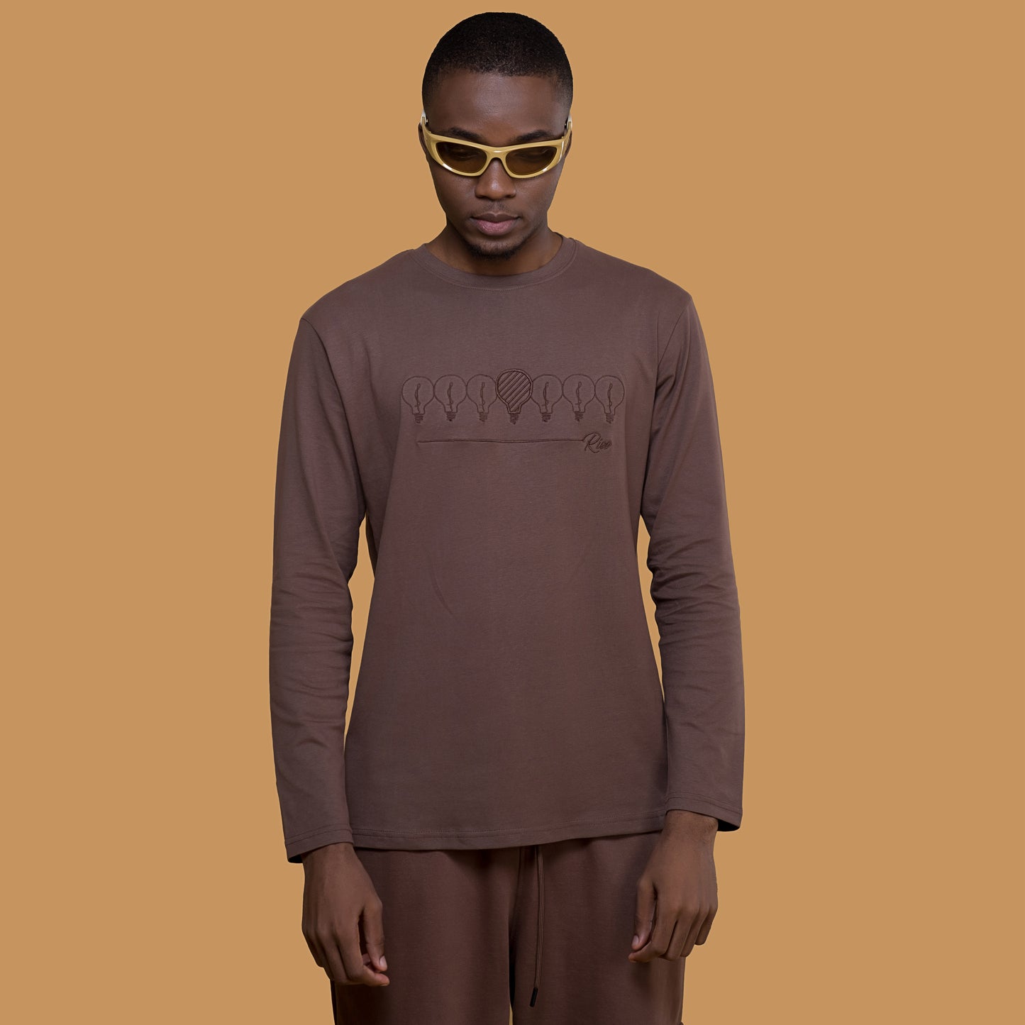 Rise Chocolate Brown Embroidered Long Sleeve t-shirt