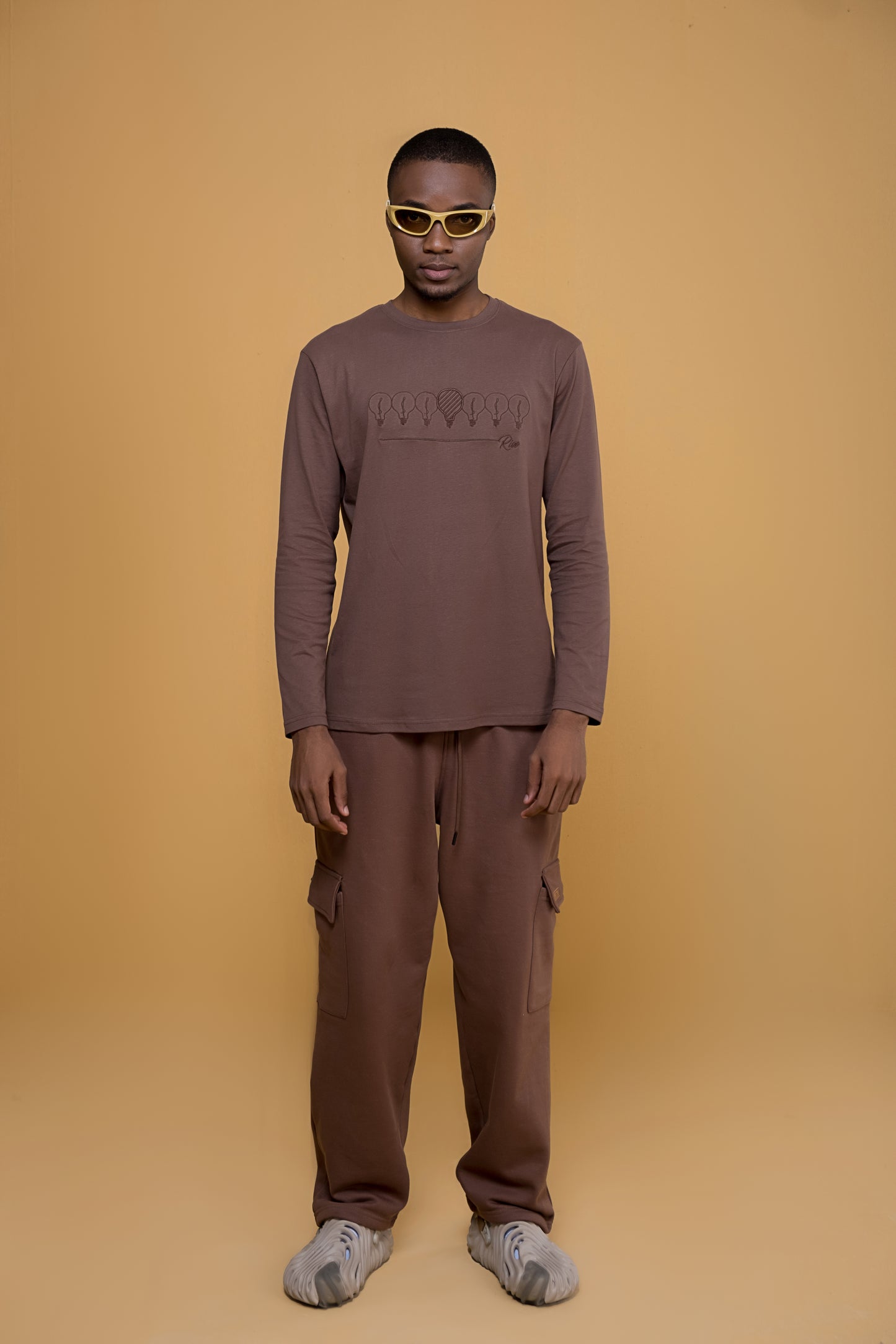 Rise Chocolate Brown Embroidered Long Sleeve t-shirt
