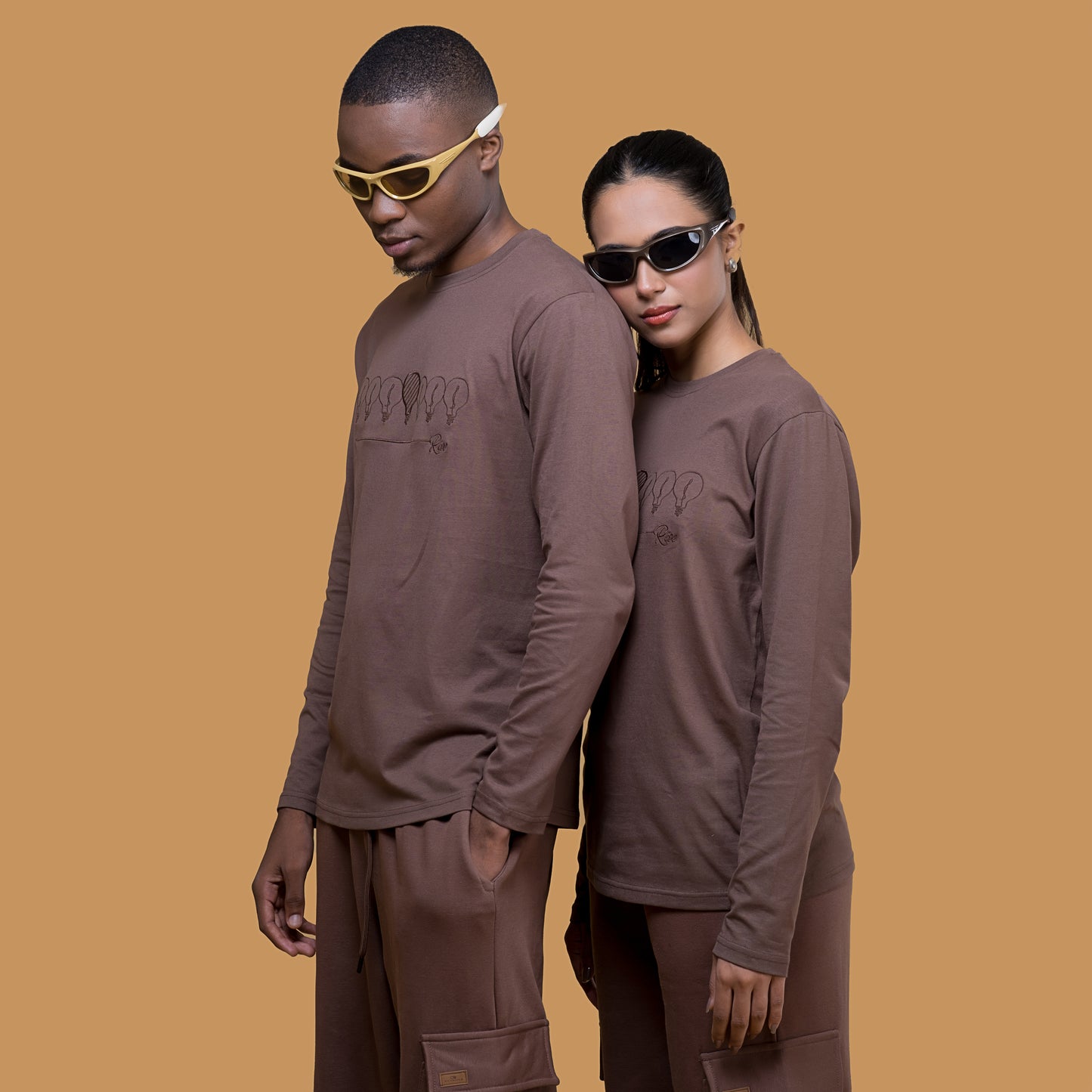 Rise Chocolate Brown Embroidered Long Sleeve t-shirt