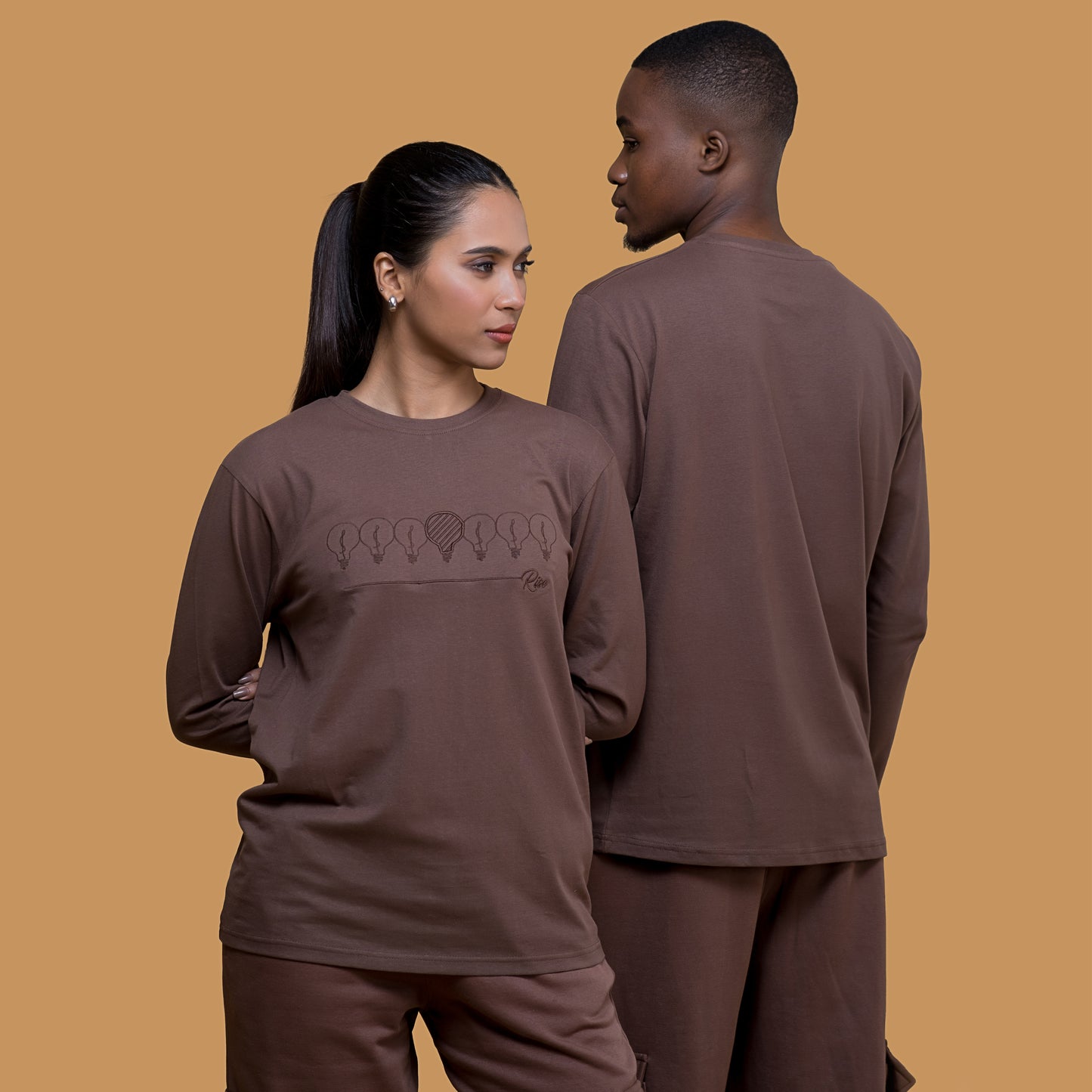 Rise Chocolate Brown Embroidered Long Sleeve t-shirt