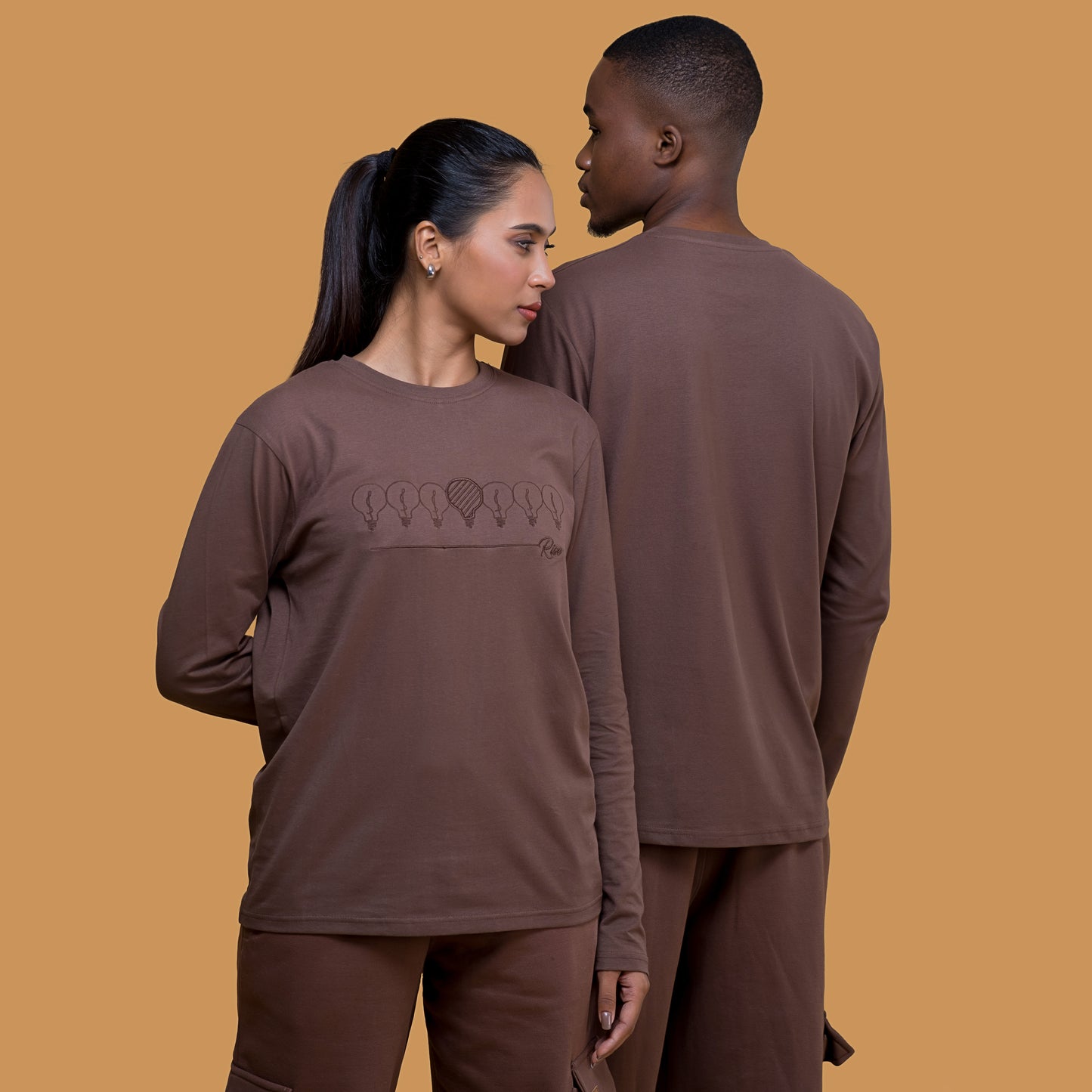 Rise Chocolate Brown Embroidered Long Sleeve t-shirt