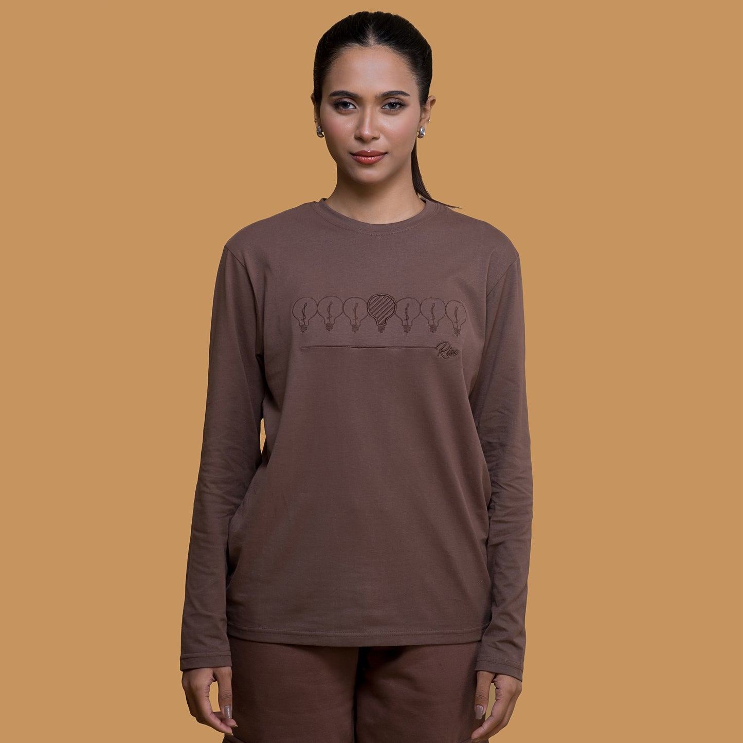 Rise Chocolate Brown Embroidered Long Sleeve t-shirt