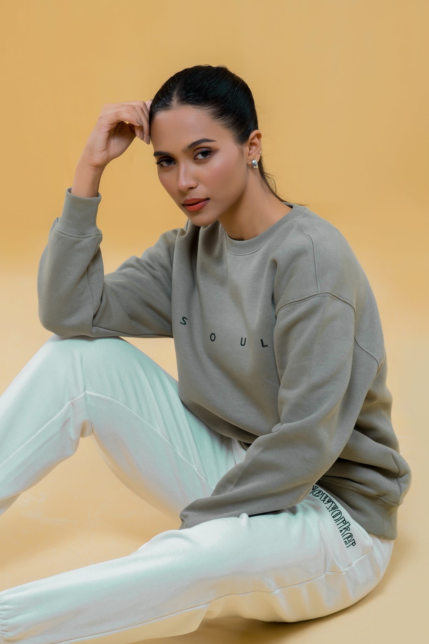 Olive Green Crewneck Sweatshirt with SOUL Embroidery