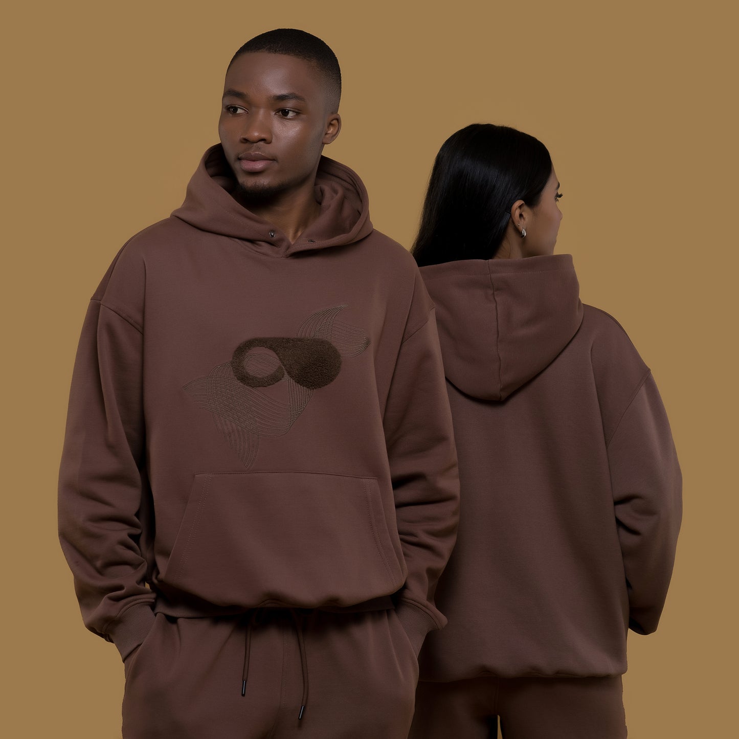 Chocolate Brown Hoodie – Drop Shoulder Embroidered Fleece