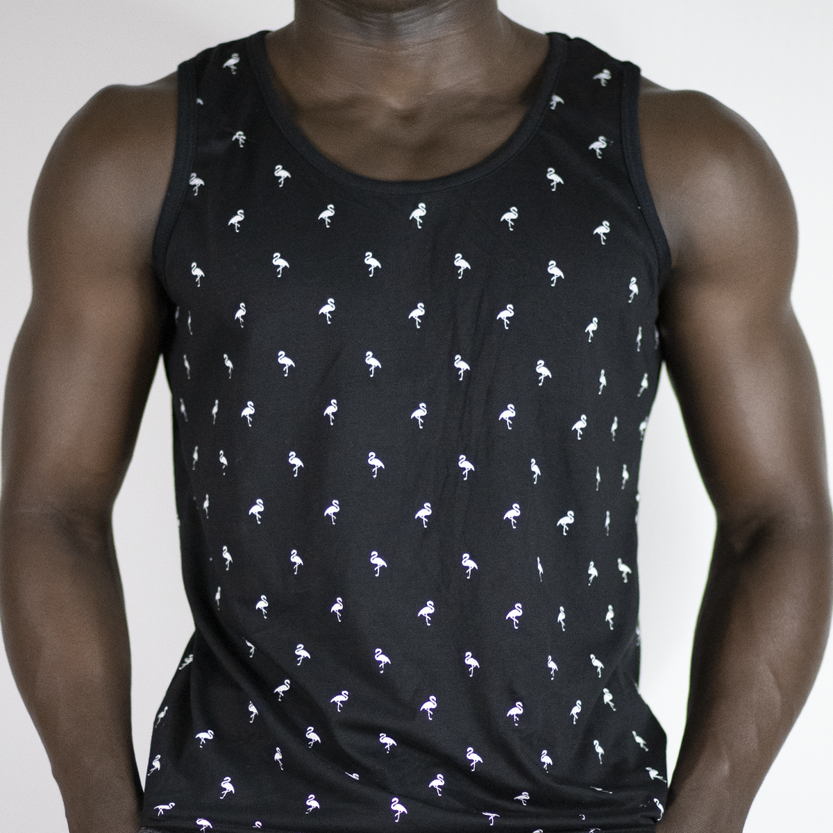 Black Tank Top with Flamingo Graphic Chic and Playful Summer Look