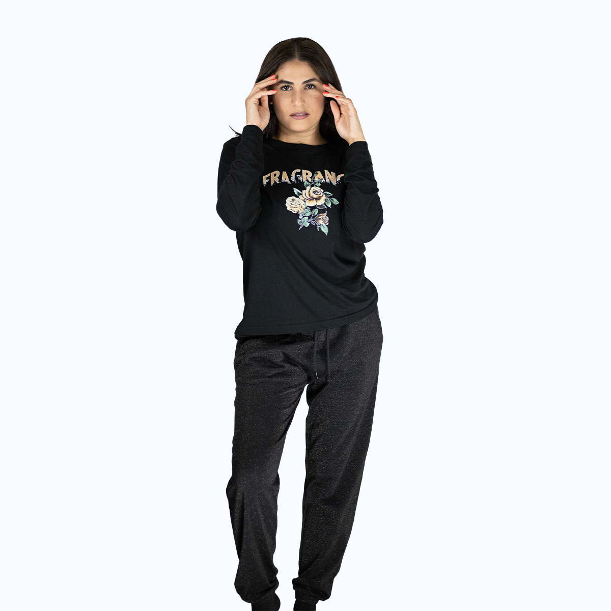 Floral Print Long-Sleeve T-Shirt for women with flower png