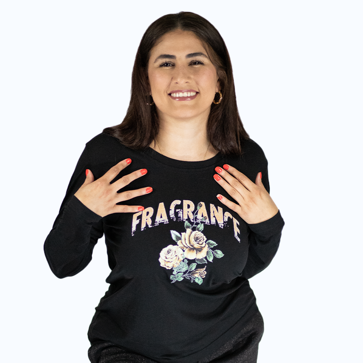 Women's Black Long-sleeve floral T-shirt