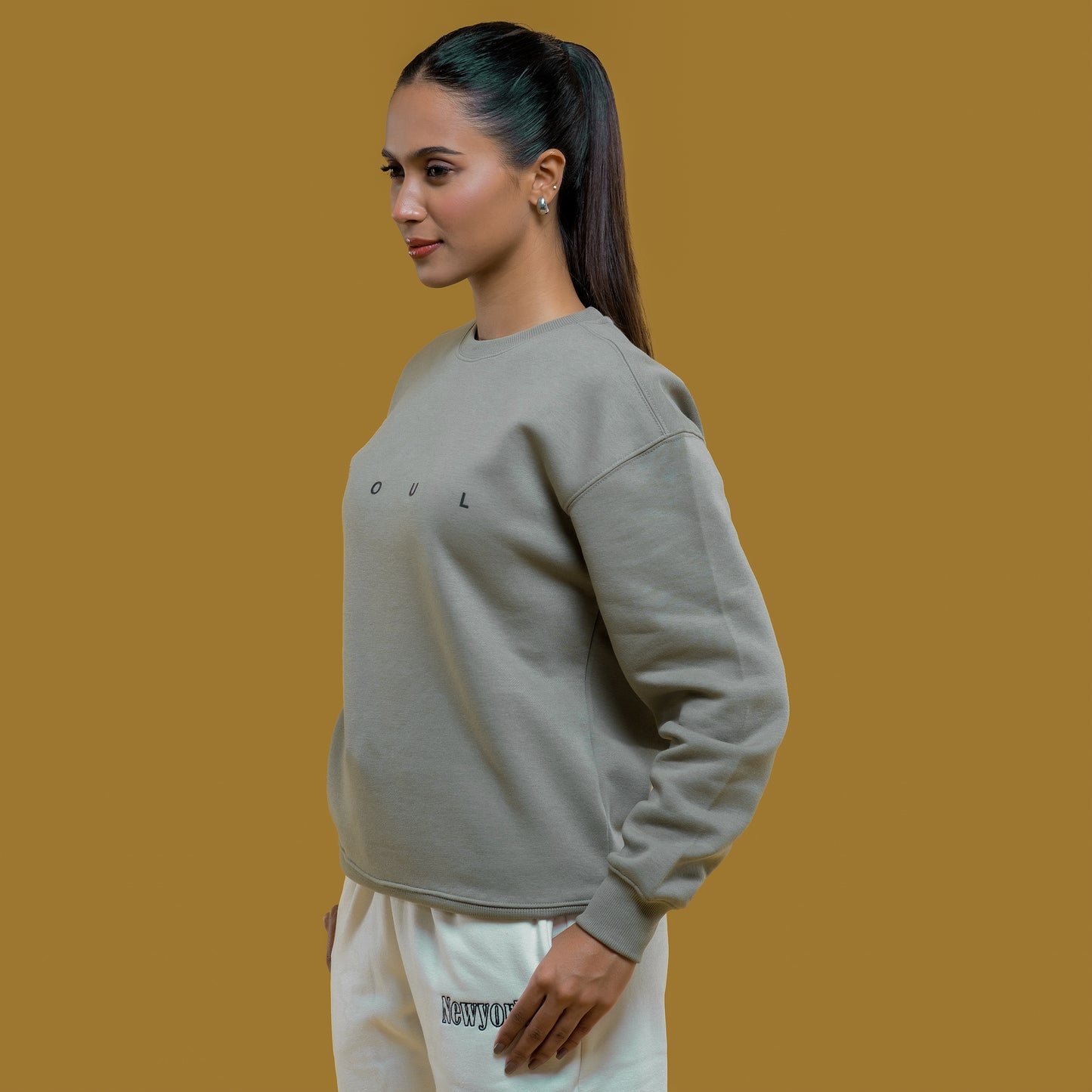 Olive Green Crewneck Sweatshirt with SOUL Embroidery