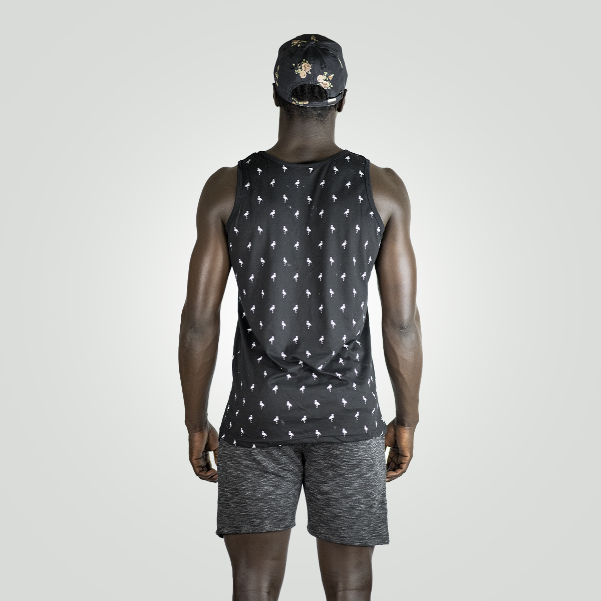 Men’s Tropical Palm Tree Tank Top – Jet Black Cotton