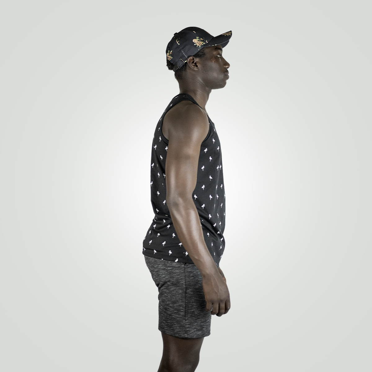 Men’s Tropical Palm Tree Tank Top – Jet Black Cotton