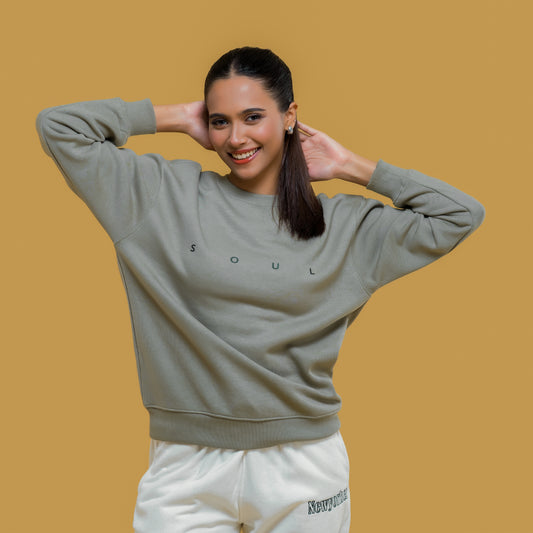 Olive Green Crewneck Sweatshirt with SOUL Embroidery