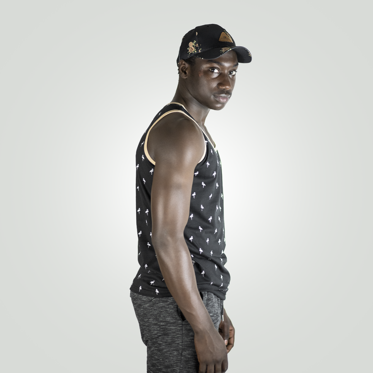 Cotton Black Summer Tank Top – Palm Tree Print Men’s