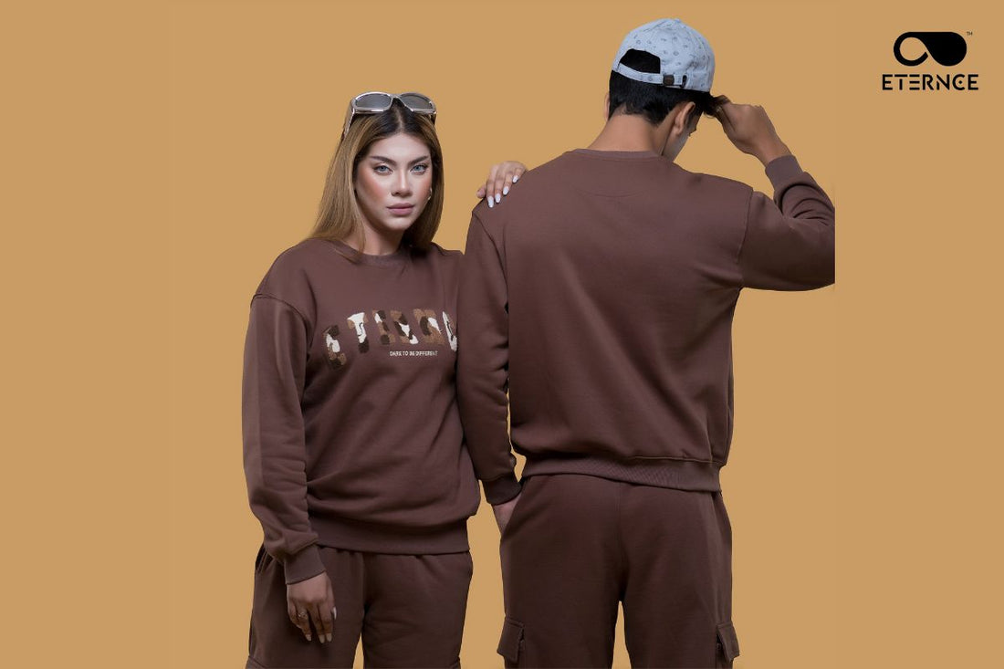 Embrace Unique Style with the Eternce Chocolate Brown Towel Embroidered Crewneck Sweatshirt