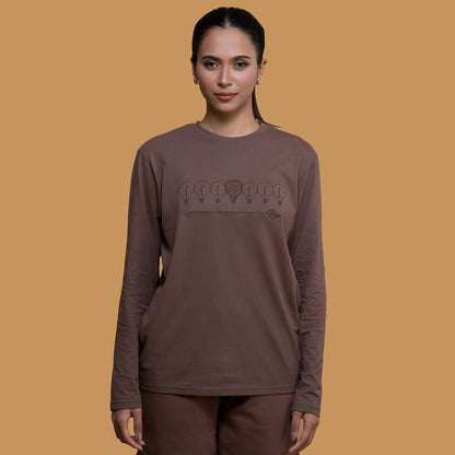Chocolate Brown Embroidered Full Sleeve Tee – Unisex