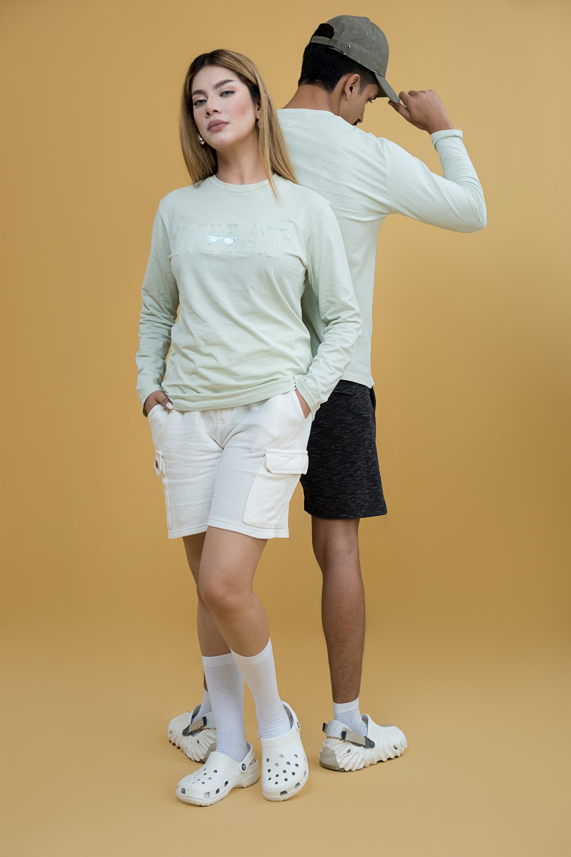 Couple Matching Mint Green Vintage Crewneck Long Sleeve t-shirt 