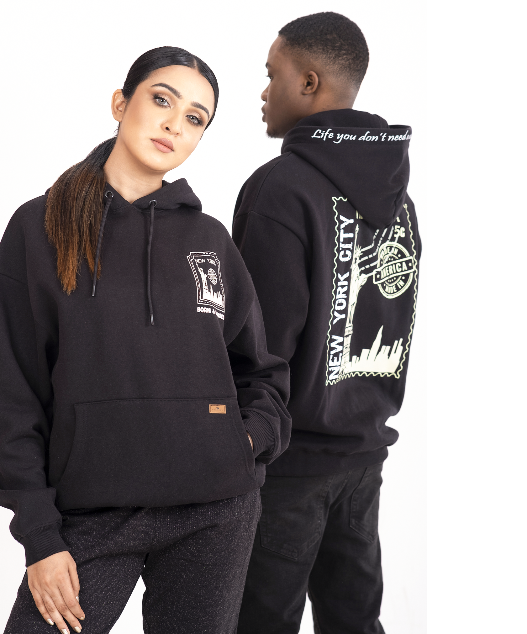 Vintage New York Stamp Glow In The Dark Oversized Black Hoodie