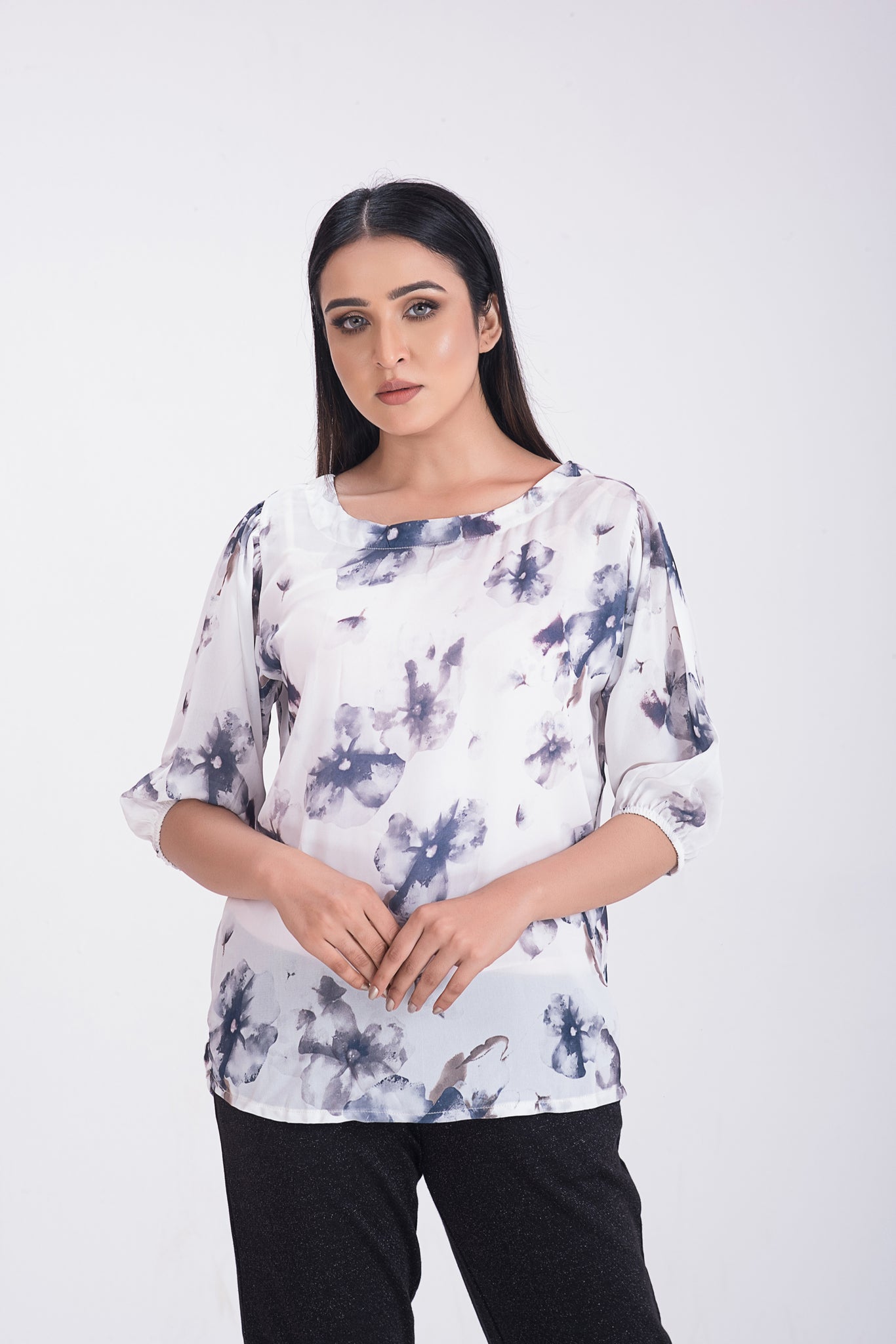 Women's  White Printed georgette Tops  - Eternce