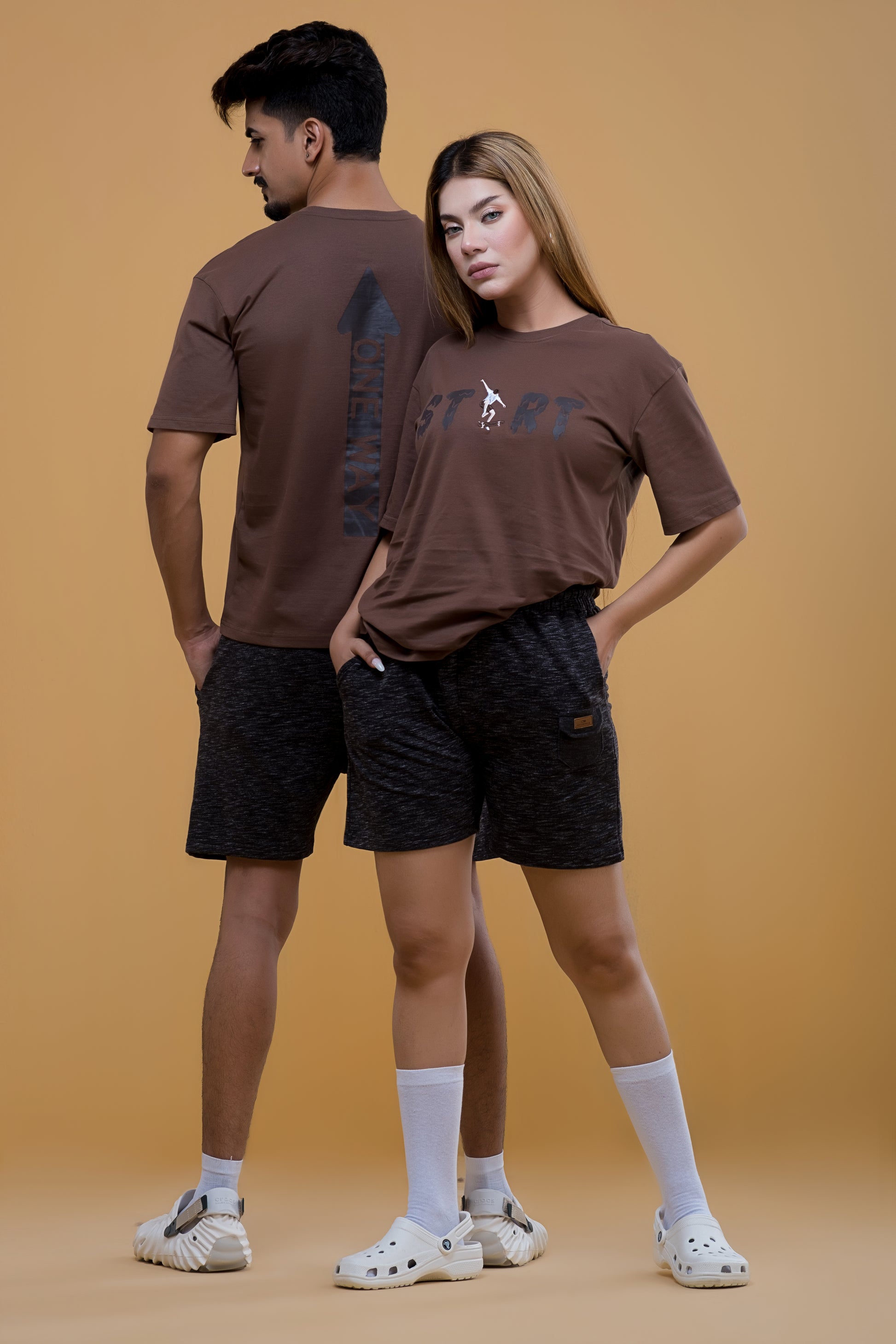 brown  100% Cotton Embroidered Unisex Tee