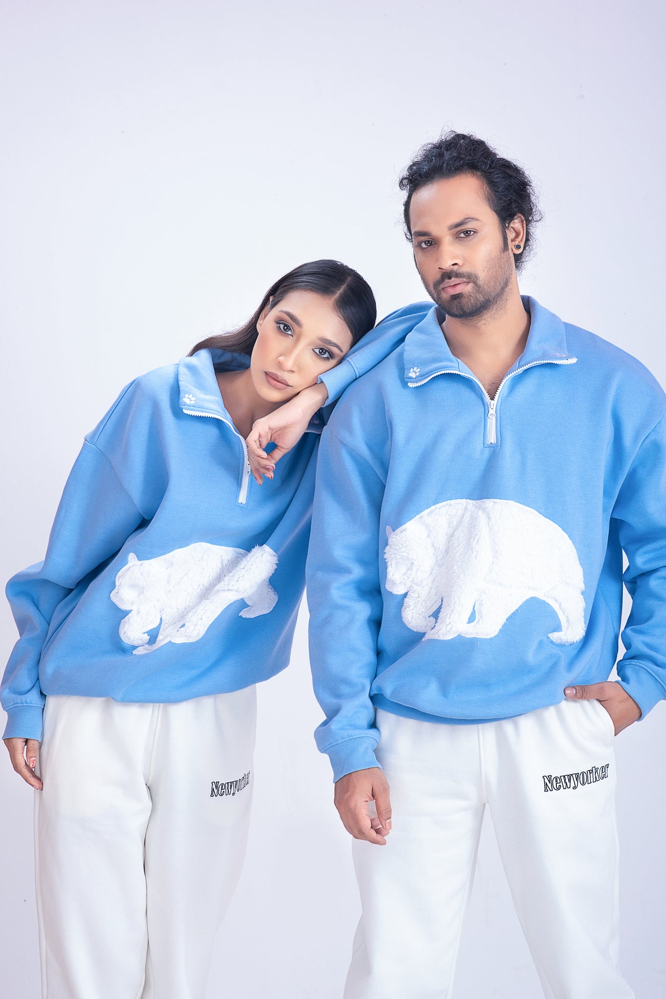  Unisex White Panda Turtleneck Zipper Sweatshirt Cozy Casual Wear for Men & Women's 