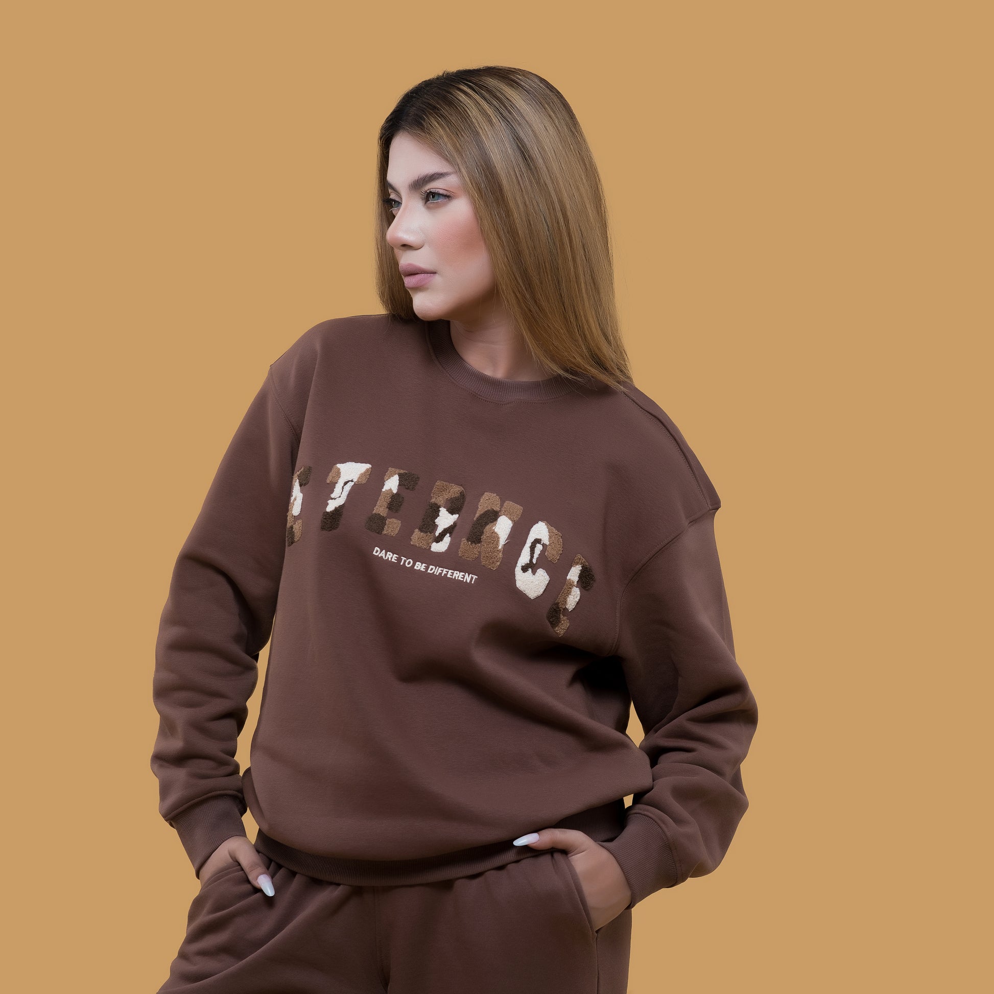 Chocolate Brown Embroidered Pullover Crewneck Sweatshirt – ETERNCE