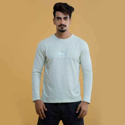 Unisex 100% Cotton Mint Green Embroidered Full Sleeve