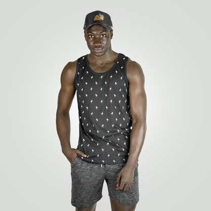 Men’s Tropical Palm Tree Tank Top – Jet Black Cotton