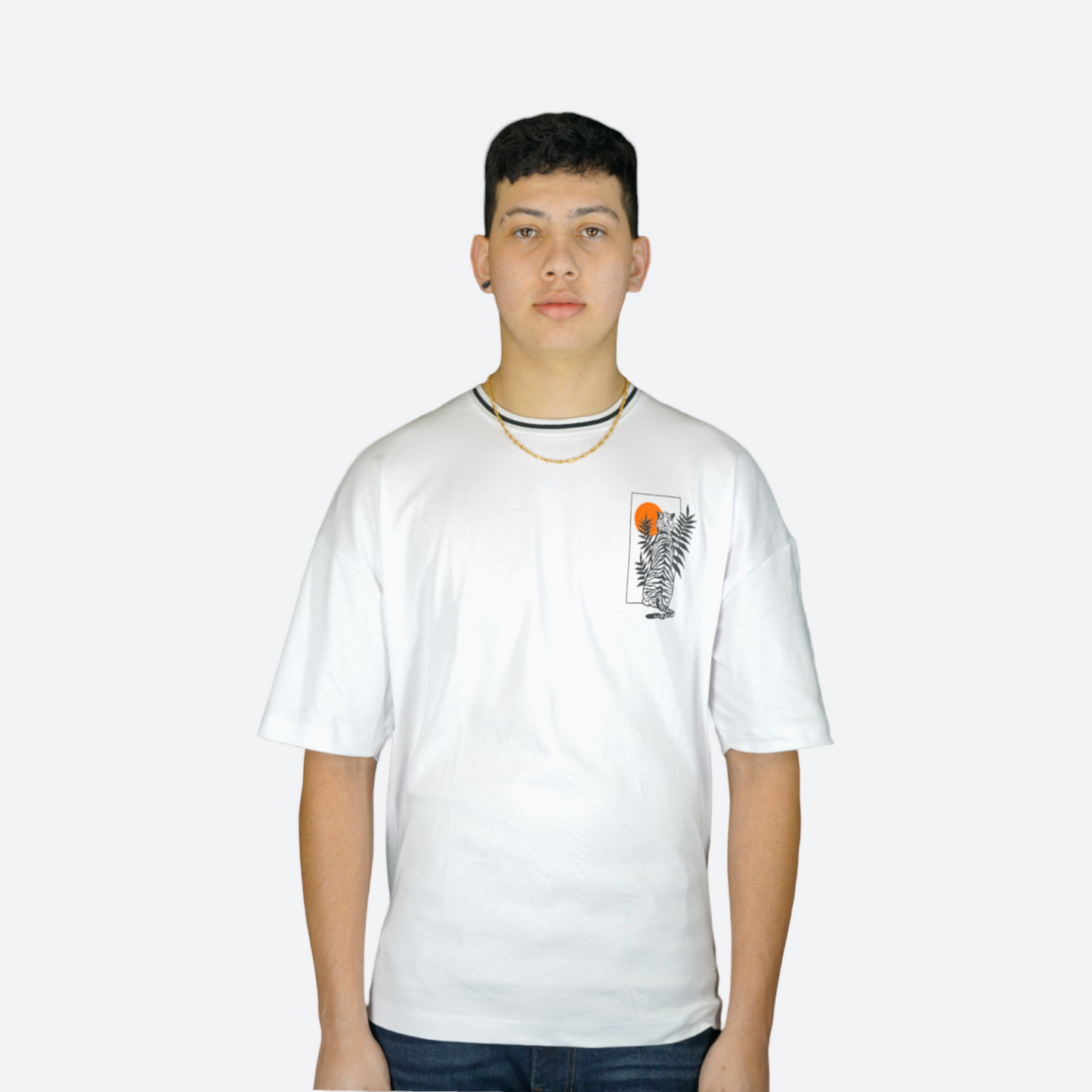Men's  Tiger Drop shoulder T shirt In White Color