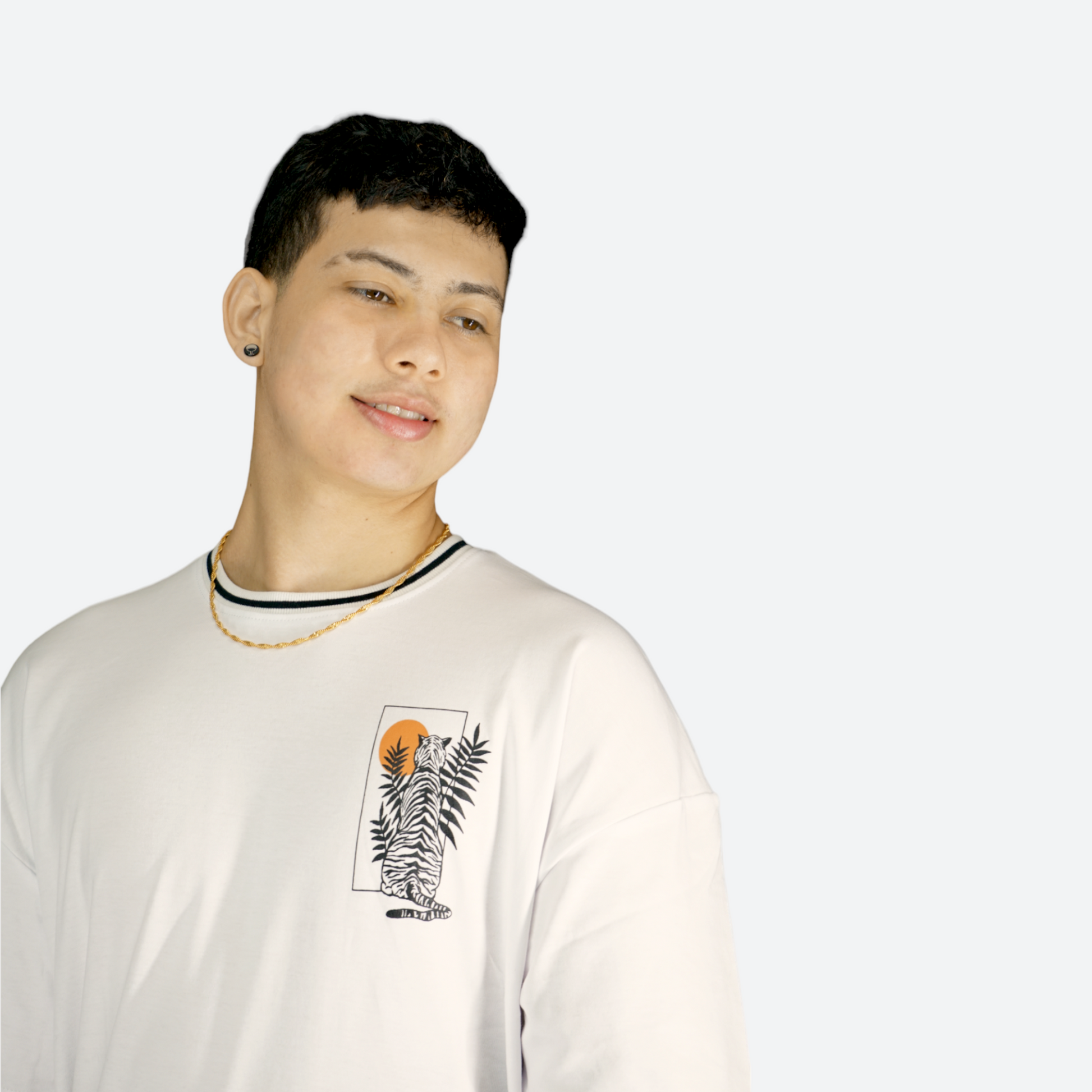  White Color T-Shirt with Fearless Tiger Print Fabric for men